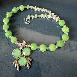 SALE!  Vintage Green Beaded Owl Necklace